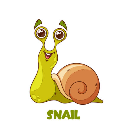 Cartoon Snail Character. Vibrant With Large, Colorful Shell, Expressive, Big Eyes, A Cute, Smiling Faceのイラスト素材