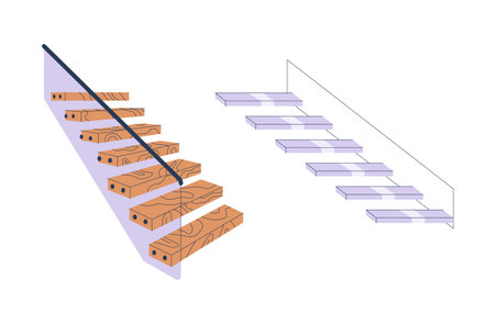 Modern Glass Stairs, Sleek And Contemporary Transparent Steps, Paired With Handrails, Enhancing Light Flowのイラスト素材