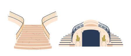 Vector Elegant And Timeless Classic Marble Stairs Boast A Luxurious Aesthetic. Smooth, Polished Surface Designのイラスト素材
