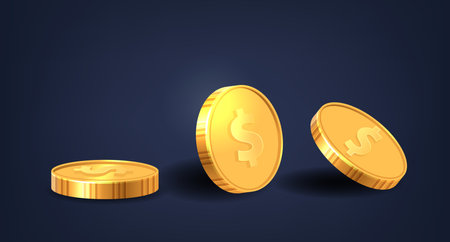Golden Dollar Coins, Symbol of Wealth And Success In Finance And Investment. Treasure Assets In Banking And Businessのイラスト素材