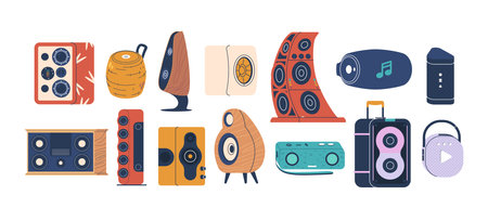 Loudspeakers, Dynamics, Audio Equipment, Amplify Sound For Music And Parties. They Blend Modern Design, Technologyのイラスト素材
