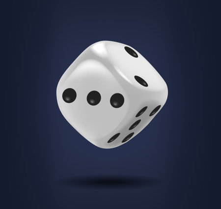 White Flying Dice Cube Is A Small, Six-sided Object With Dots Numbering 1 to 6, Each Side Representing, Realistic 3dのイラスト素材