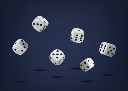 Flying White Dice Cubes. Small, Six-sided Objects With Dots Numbering From One To Six, Used Primarily In Gamingのイラスト素材