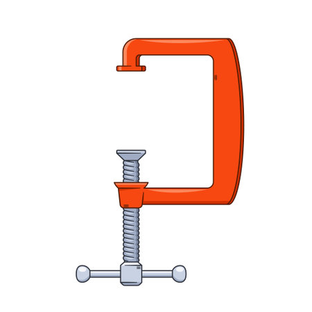 Clamp Carpentry Tool To Hold Pieces Of Wood Firmly In Place, Ensuring Stability During Gluing, Sawing Or Drillingのイラスト素材