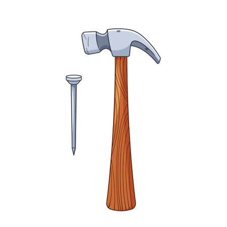 Hammer And Nail Tools Are Essential For Carpentry And Construction. The Hammer Drives Nails Into Wood Or Other Materialsのイラスト素材