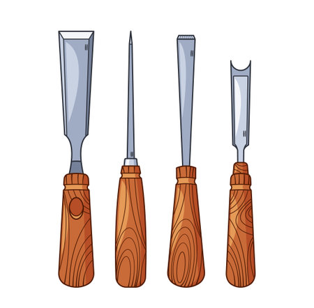 Chisels Are Sharp-edged Hand Tools Used In Carpentry For Carving, Shaping, Or Cutting Wood. They Come In Various Sizesのイラスト素材
