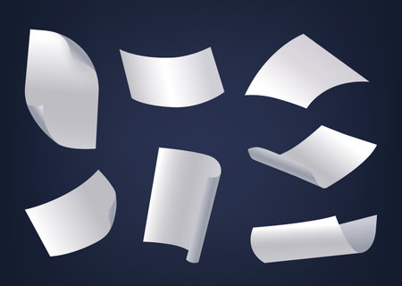 Falling Paper Sheets Descend Swiftly, Their Edges Sharp And Corners Creased, A Flurry Of Movement In The Atmosphereのイラスト素材