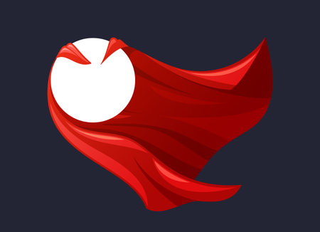 Vibrant Scarlet Superhero Cloak Billows Behind White Circular Frame or Badge, Imbued With Power And Mysteryのイラスト素材