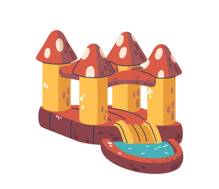 Inflatable Mushroom Slide With Attached Pool For Splashing Fun, Perfect For Backyard Parties Or Summer Gatheringsのイラスト素材