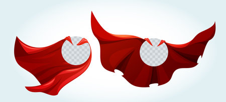 Flowing Scarlet Cloaks with Round Transparent Frames, Billowing Majestically Behind The Hero Cartoon Vector Illustrationのイラスト素材