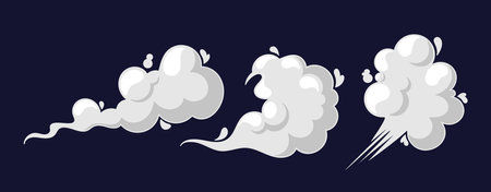 Cartoon Smoke And Fog Clouds, White Vector Aroma Or Toxic Steaming Vapor, Dust Steam. Design Elements Setのイラスト素材