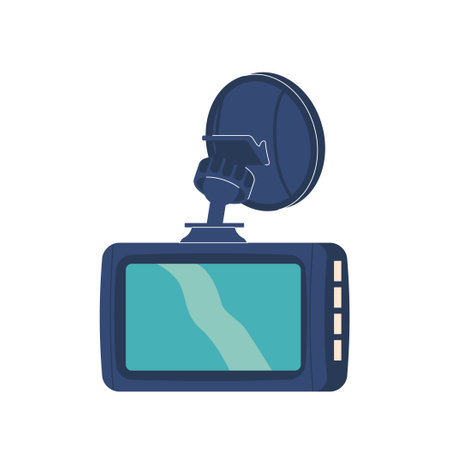Modern Dashboard Camera Is Mounted On Suction Cup, Used For Recording While Driving, Enhancing Vehicle Securityのイラスト素材