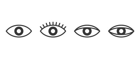 Set Of Minimalist Vector Eye Icons In Black And White, Showcasing Different Styles From Simple To Decorated With Lashesのイラスト素材