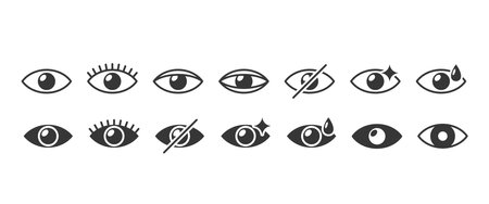 Vector Eye Icons, Distinctive Stylized Designs Represent Vision, Observation, Beauty, And Concealment, Eye Symbols Setのイラスト素材
