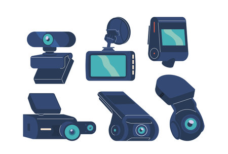 Collection Of Contemporary Surveillance Devices, Including Different Types Of Cameras Used For Security And Monitoringのイラスト素材