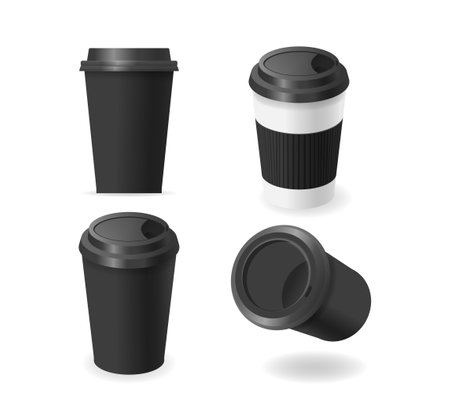 Various Coffee Cup Mockups, Featuring Isolated Takeaway Coffee Mugs In Both Classic And Modern Styles With Lidsのイラスト素材