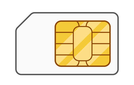 Sim Card, Prominently Displaying Its Internal Chip Scheme Isolated on White Background. Vector Illustrationのイラスト素材