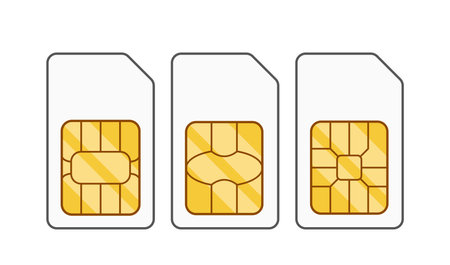 Sim Cards, Subscriber Identity Module Arranged Vertically. Three Vector Standard Size Small Chips In Mobile Devicesのイラスト素材