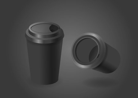 Two Black Coffee Cups 3d Mockup, Isolated On A Dark Grey Background. Perfect For Showcasing Designs Or Brandsのイラスト素材