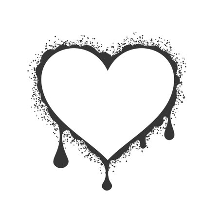 Vector Heart Frame In Grunge Style, Surrounded By Paint Splatters And Drips Isolated On White Backgroundのイラスト素材