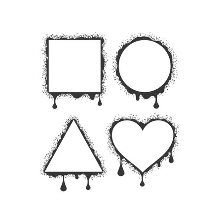 Vector Set Of Graffiti-style Frames Featuring Square, Circle, Triangular, And Heart Shapes With A Dripping Paint Effectのイラスト素材