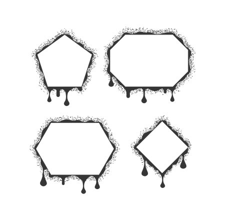 Collection Of Four Vector Frames In Graffiti Style With Dripping Paint Effect. Vector Pentagon, Rhombus And Octahedronのイラスト素材