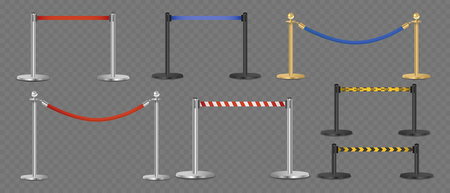 Collection Of Metal Posts With Attached Ribbons In Various Colors And Styles, For Decorative And Cautionary Usesのイラスト素材