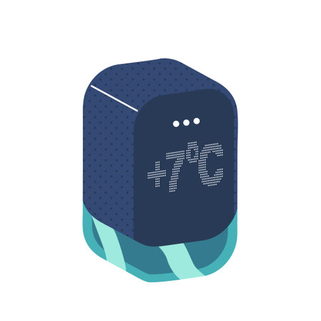 Modern Smart Speaker Features A Digital Display Showing Temperature. Ideal For Home Automation, Tech Enthusiastsのイラスト素材