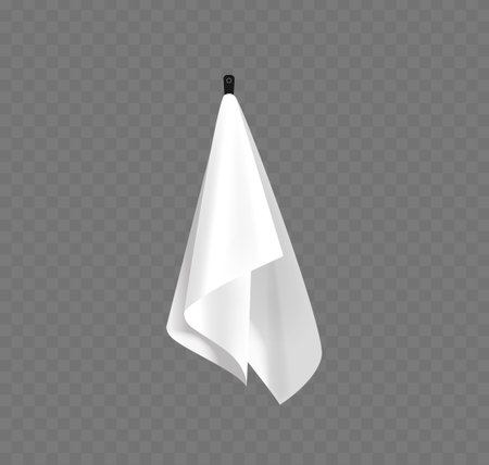 Pristine White Terry Towel Elegantly Hangs From A Sleek Black Hook Isolated On Transparent Background, Realistic 3dのイラスト素材