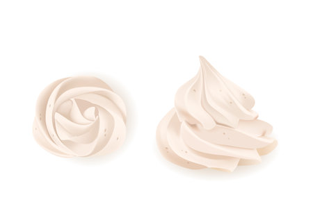 Two Inviting Swirls Of Whipped Cream For Culinary And Patisserie Designs. Isolated Realistic 3d Vector Illustrationのイラスト素材
