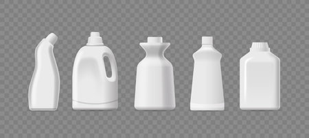 Collection Of Blank Plastic Detergent Bottles, Each With A Unique Shape Isolated On Transparent Backgroundのイラスト素材