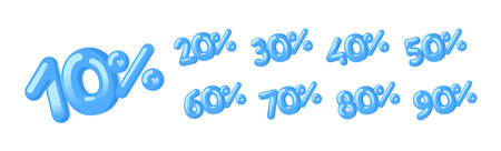 3d Blue Numerical Figures Displaying Various Percentage Values From 10 To 90, Graphics Ideal For Advertising Salesのイラスト素材