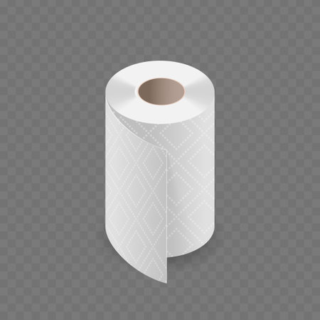 Single Roll Of Paper Towel With A Diamond Pattern, Isolated On Transparent Background. High-quality 3d Vector Mockupのイラスト素材