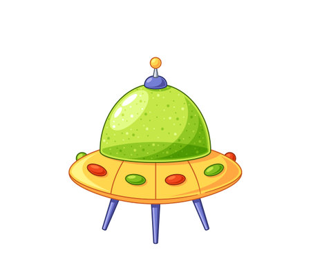 Vibrant Cartoon Flying Ufo Saucer, Featuring Bright Colors And A Playful Design. Alien Space Ship Perfect For Childrenのイラスト素材