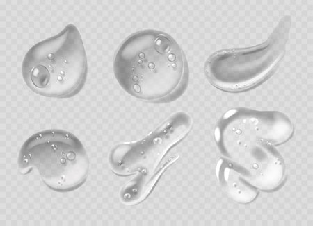 Collection Of Transparent Gel Drops Showcasing Various Shapes And Sizes With Visible Air Bubbles Suspended Insideのイラスト素材