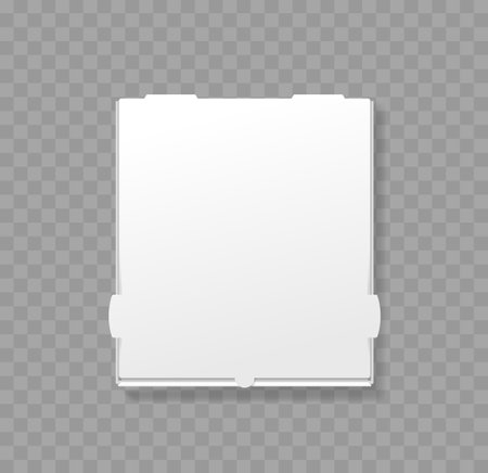 Closed White Blank Pizza Box Top View Isolated On Transparent Background. Realistic Vector Mockup For Displaying Designのイラスト素材