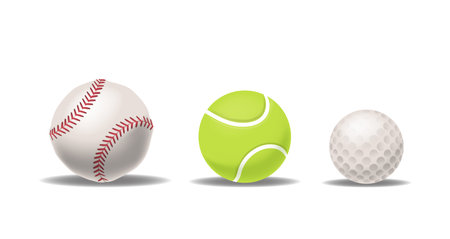 Collection Of Sports Balls Including A Baseball, A Tennis Ball, And A Golf Ball Isolated On White Backgroundのイラスト素材
