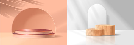 Aesthetic Display Of Modern Podiums With Shadows, Perfect For Showcasing Products. Features Sleek...