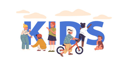 Cartoon Children Playing, Joyful And Playful Poster, Banner Or Flyer Showing Kids Engaging In Different Activitiesのイラスト素材