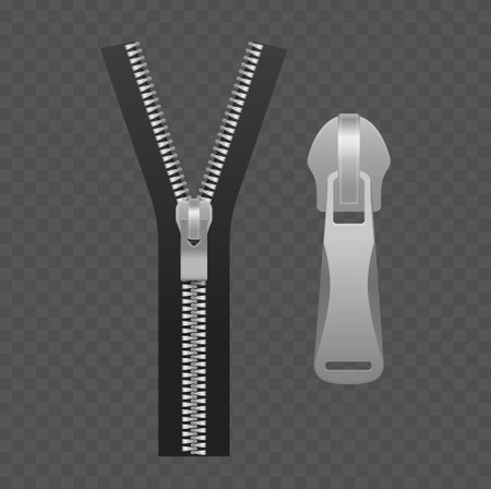 Zipper Elements Isolated On Transparent Background. Realistic Illustration Perfect For Fashion, Tailoring And Sewingのイラスト素材