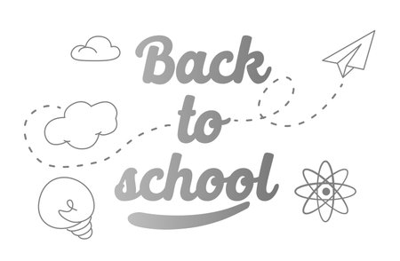 Monochrome Chalkboard Design Featuring The Phrase Back To School With Educational Elements Like Clouds, Lightbulbのイラスト素材