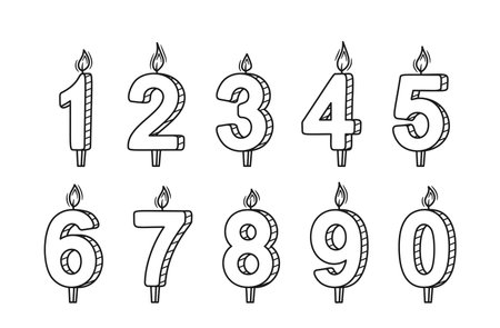 Black And White Number Candles From 0 To 9, Perfect For Birthday, Anniversary, Celebration Party Decorationsのイラスト素材