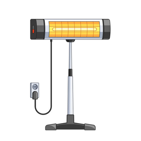 Electric Heater On Stand With Plug For Indoor Heating. Illustration On White Background For Winter And Home Heatingのイラスト素材