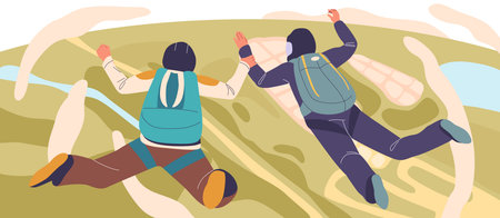 Two Paratroopers Descending From The Sky Above A Scenic Landscape, Engaging In An Exciting Adventure...