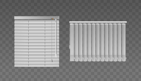 Realistic 3D Vector Window Blinds And Roller Blinds Isolated On A Transparent Background. High Quality Home Decor Renderのイラスト素材