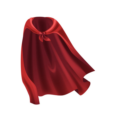 Red Superhero Cape Illustrating Power And Confidence With A Dynamic Flowing Design On White Background, Realistic Vectorのイラスト素材