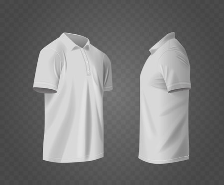 High Quality Realistic Mockup Showcasing Classic White Polo Shirt Viewed From Front And Side On Transparent Backgroundのイラスト素材