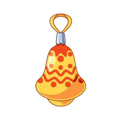 Christmas Tree Decoration Featuring A Joyful Bell Ornament With Festive Patterns In Bright Orange And Yellow Colorsのイラスト素材