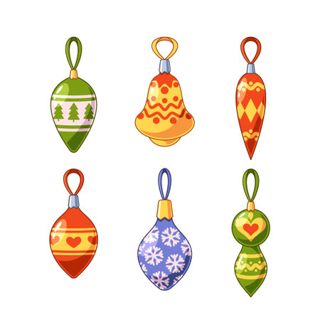 Bright And Festive Christmas Tree Decorations Featuring A Variety Of Colorful Baubles With Unique Patterns And Designsのイラスト素材