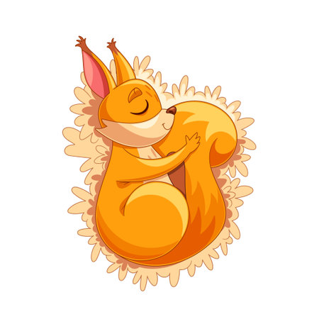 Adorable Cartoon Squirrel Character Peacefully Sleeping Enjoys A Cozy And Serene Moment Illustrates Tranquilityのイラスト素材